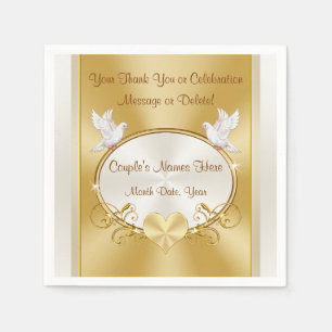 Love Birds Gold Wedding Napkins Personalised