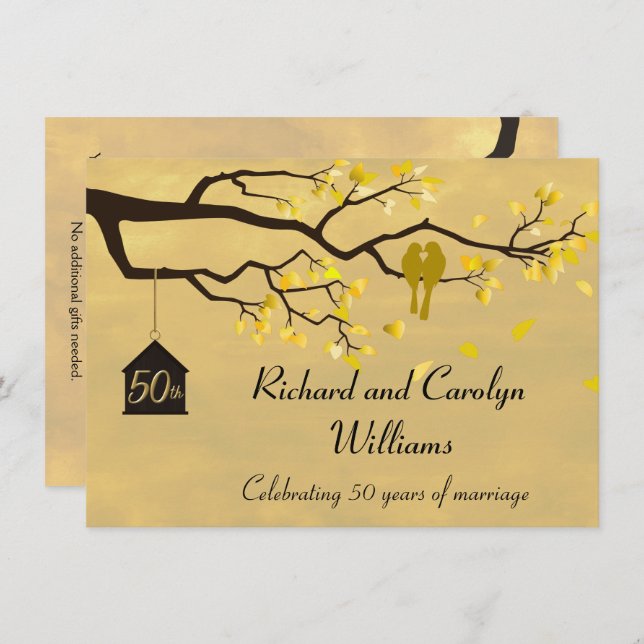 Love Birds Golden Anniversary Invitation (Front/Back)