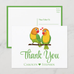 Love Birds Green Yellow Lovebird Wedding Thank You Postcard