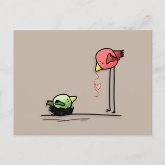 love birds heart cartoon baby family worm postcard