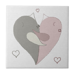 Love Birds Heart Ceramic Tile