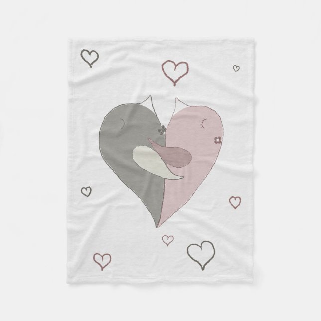 Love Birds Heart Fleece Blanket (Front)