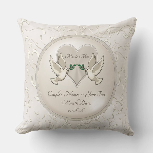 Love Birds Heart Personalised Mr and Mrs Pillows (Front)