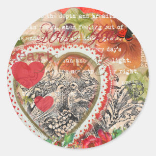Love Birds Heart Red Art Collage Classic Round Sticker