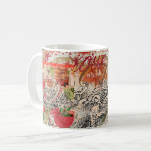 Love Birds Heart Red Art Collage Coffee Mug