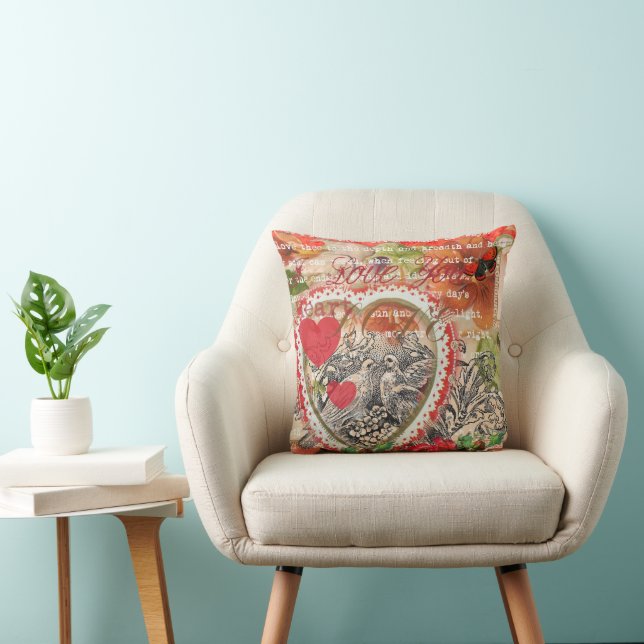 Love Birds Heart Red Art Collage Cushion (Chair)
