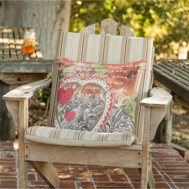 Love Birds Heart Red Art Collage Cushion (Chair)