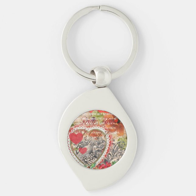 Love Birds Heart Red Art Collage Key Ring (Front)