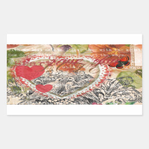 Love Birds Heart Red Art Collage Rectangular Sticker