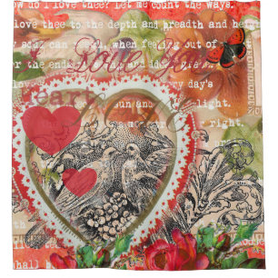 Love Birds Heart Red Art Collage Shower Curtain