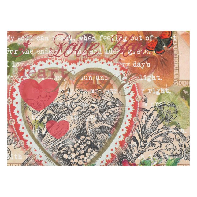 Love Birds Heart Red Art Collage Tablecloth (Front (Horizontal))