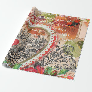 Love Birds Heart Red Art Collage Wrapping Paper