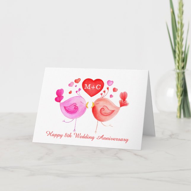 Love birds heart red pink Anniversary art card (Front)