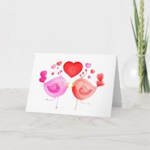 Love birds heart red pink Valentines art card