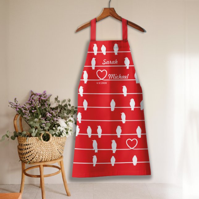Love Birds Heart  Red & White Apron (Creator Uploaded)
