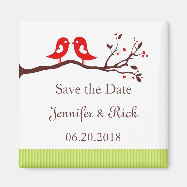 Love birds, hearts Save the Date Magnet (Front)