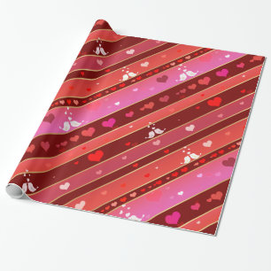 Love Birds Hearts Valentine Pattern Wrapping Paper