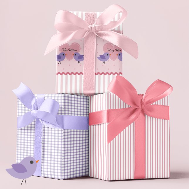 Love Birds Hearts Valentine Wrapping Paper Sheet (Creator Uploaded)