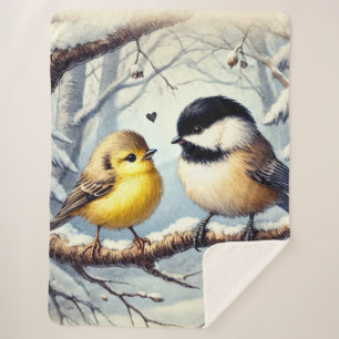 Love Birds In a Frozen Winter Decor Sherpa Blanket
