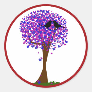 Love Birds in a Tree of Hearts - Winter Love Classic Round Sticker