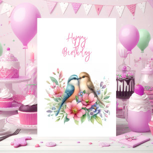 Love Birds in Spring Happy Birthday Greeting Card