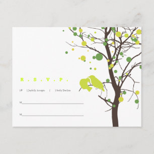 Love Birds in Tree RSVP - Green Polka Dots Card