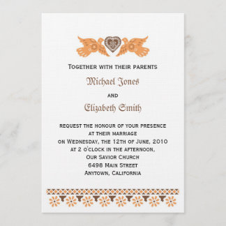 Love Birds Invitation - Persimmon/Brown on linen