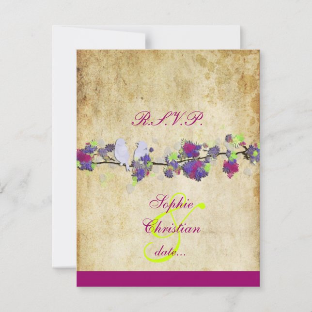 LOVE BIRDS, LARGE RSVPs/DIY colour RSVP Card (Front)