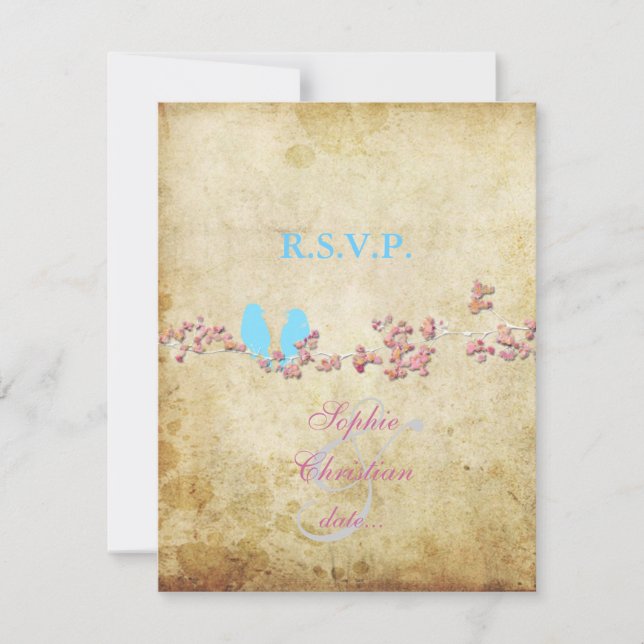 LOVE BIRDS, LARGE RSVPs/DIY colour RSVP Card (Front)