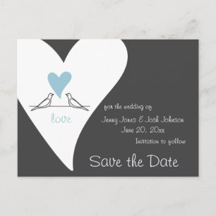 Love Birds Light Blue Heart Wedding Save The Date Announcement Postcard