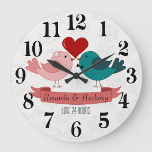 Love birds, love 24h. large clock