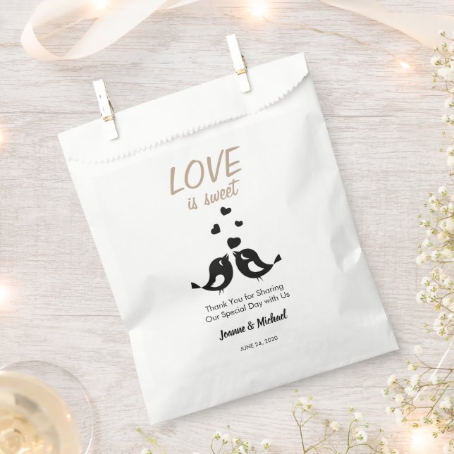 Love birds Love is Sweet Thank You wedding Favour Bag (Clipped)