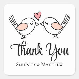 Love Birds Lovebirds Pink Black Wedding Thank You Square Sticker