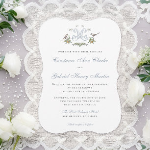 Love Birds "M" Monogram Wedding Invitation