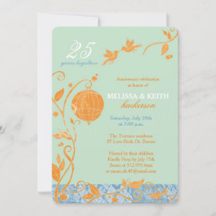 Love Birds Mint 25th Wedding Anniversary Party Invitation