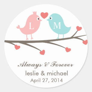 Love Birds Monogram Wedding Favour Stickers