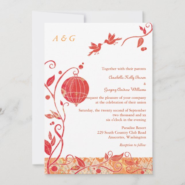Love Birds Monogrammed Wedding Invitation (Front)