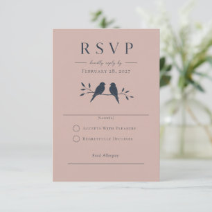 Love Birds Muted Pink Modern Minimalist Wedding RSVP Card