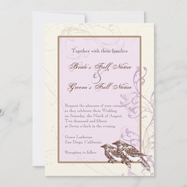 Love Birds 'n Lace - Lilac Wedding Invitation (Front)