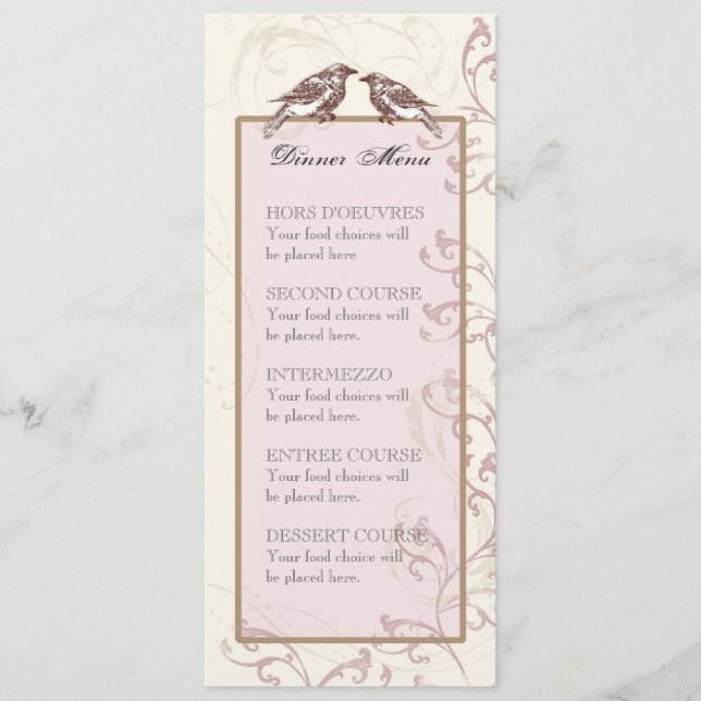 Love Birds 'n Lace - Menu or Wedding Invitation (Front)