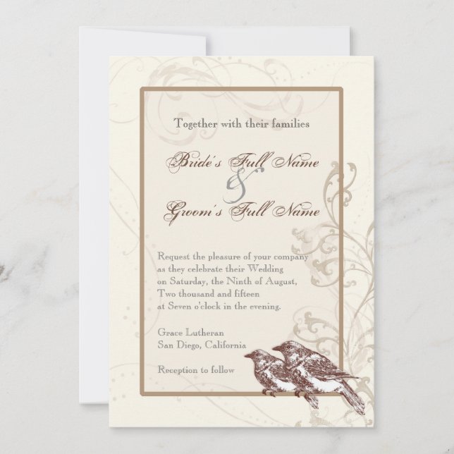 Love Birds 'n Lace - Wedding  - Wedding Invitation (Front)