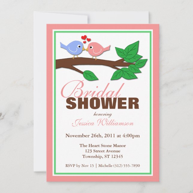 Love Birds on a Branch - Bridal Shower Invitations (Front)
