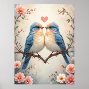 Love Birds on a Branch Nature Art Poster