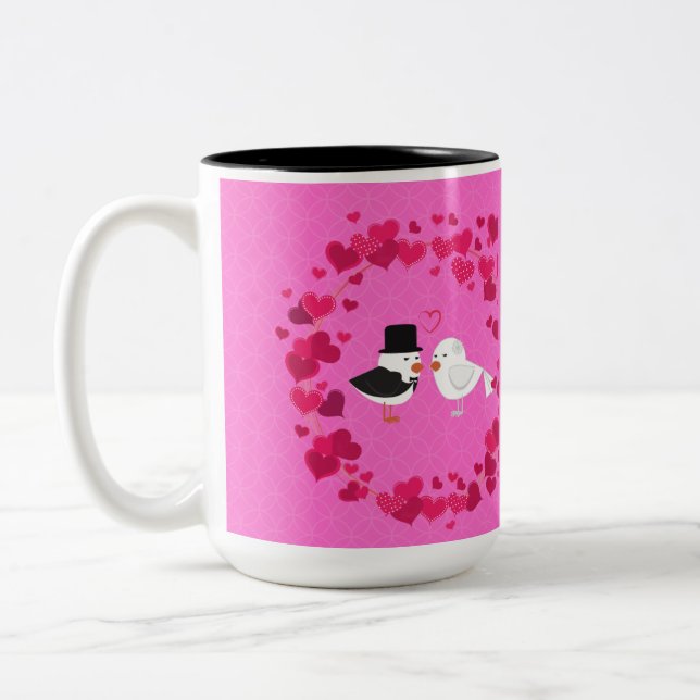 Love Birds on a Valentine  Two-Tone Coffee Mug (Left)
