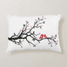 Love Birds on Branch – Romantic Red Heart Tree Art