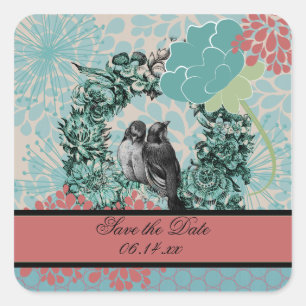 Love Birds on Floral Wreath Save the Date Stickers