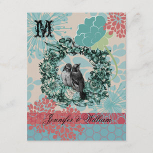 Love Birds on Floral Wreath Wedding RSVP Card