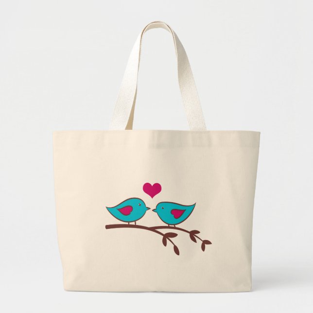 Love Birds on green Large Tote Bag (Front)