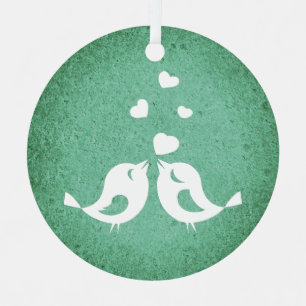 Love Birds on Green Metal Tree Decoration