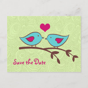 Love Birds on Green Save the Date Postcard